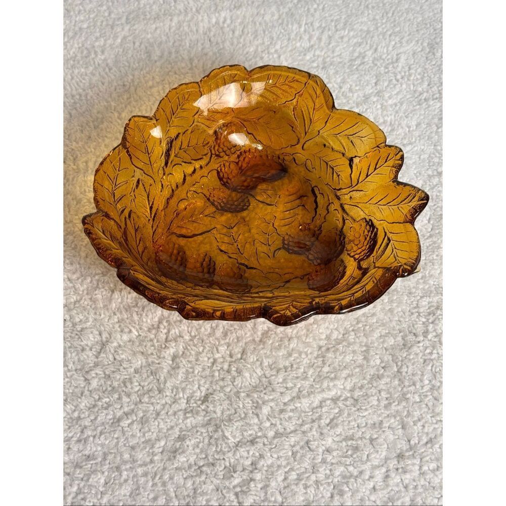 Vintage Indiana Glass Amber Loganberry Bowl Candy/Relish Dish Carnival Glass